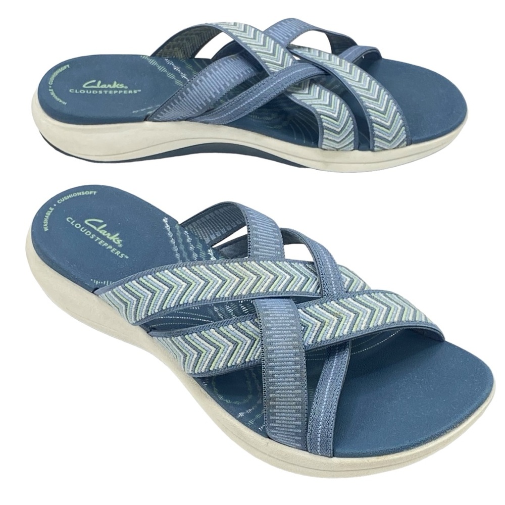 Clarks Cloudsteppers Sport Slide Mira Grove Sandals- Blue; 9W